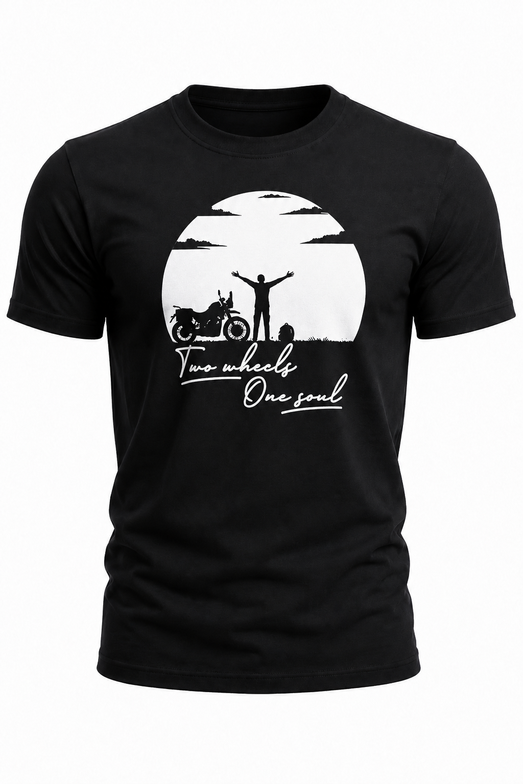 Two Wheels, One Soul Motorcycle Graphic T-Shirt(180 GSM • Regular Fit • 100% Cotton)