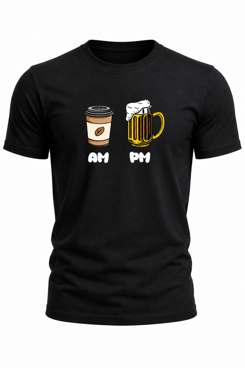 AM Coffee, PM Beer Graphic T-Shirt(180 GSM • Regular Fit • 100% Cotton)